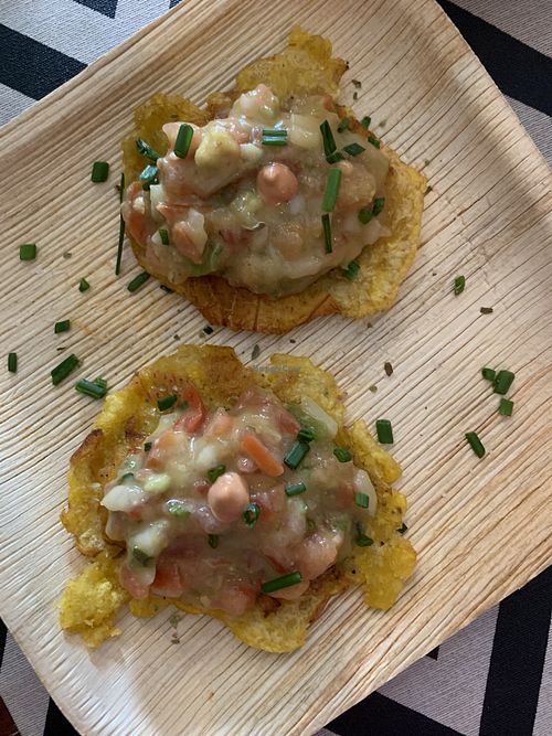 Patacones, plátano macho frito con ensaladita  at Wakanda in Tenerife