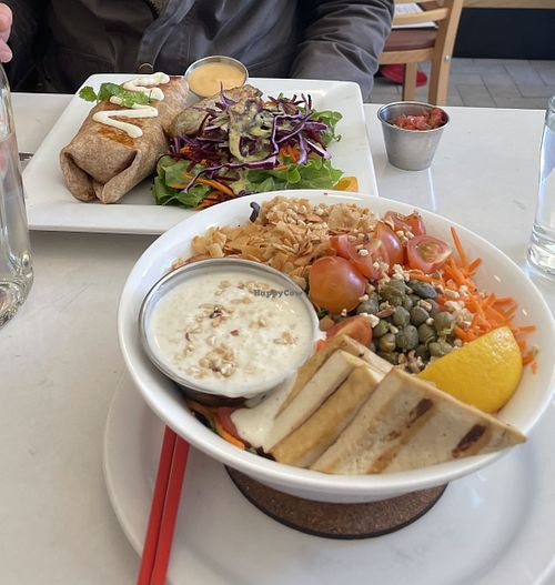 Caesar salad and breakfast burrito at Aux Vivres - St Laurent in Montreal