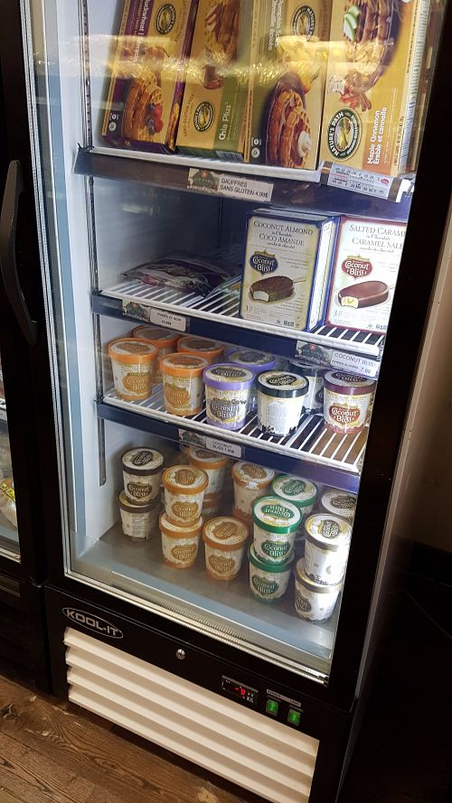 Take-away fridges at Aux Vivres - St Laurent in Montreal