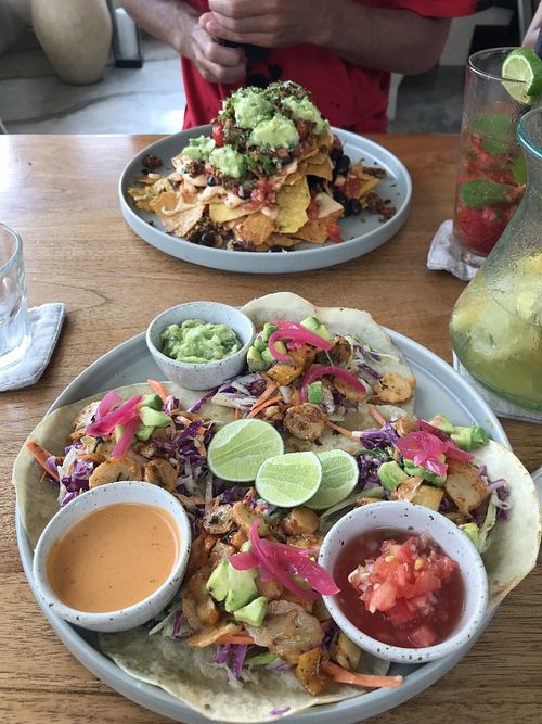 Shrimpless tacos and nacho plate  at I Am Vegan Babe in Canggu