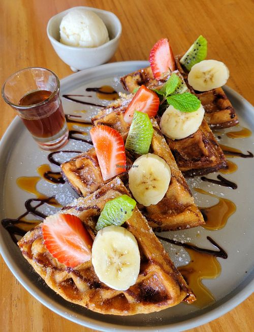 Waffles no soy cream at I Am Vegan Babe in Canggu