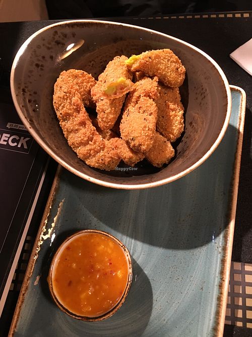 Fried avocado with mango chutney  at Peter Pane in Augsburg