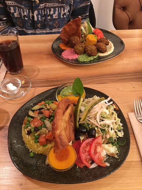 Veggie biryani plate, falafel plate & Arabic cardamom tea  at Exotiko -  Eat Creative in Augsburg