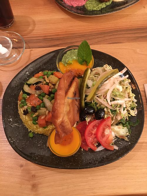 Biryani plate with salad and delicious sauces at Exotiko -  Eat Creative in Augsburg