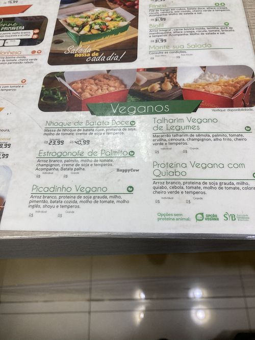 Current vegan menu  at Brasileirinho Delivery in Blumenau