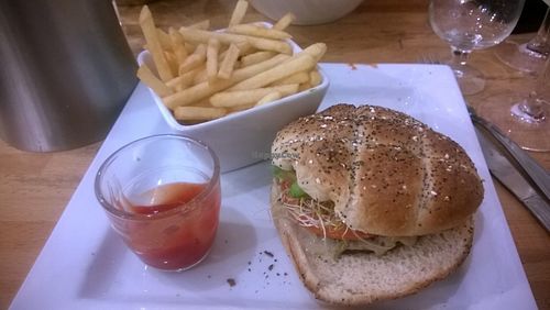 Quinoa burger and fries at Veget'Halles in Paris