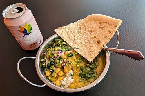 The naan with the curry of the day is in fact ¼ of a naan, for £7. But the whole thing was still delicious. at Snackwallah in Newcastle Upon Tyne