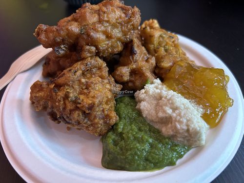 Pakora with pickles   at Snackwallah in Newcastle Upon Tyne