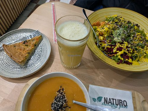 Vegan quiche, a Buddha bowl and I don't remember what was in my soup but it was lovely at Naturo Healthy Food in Sibiu