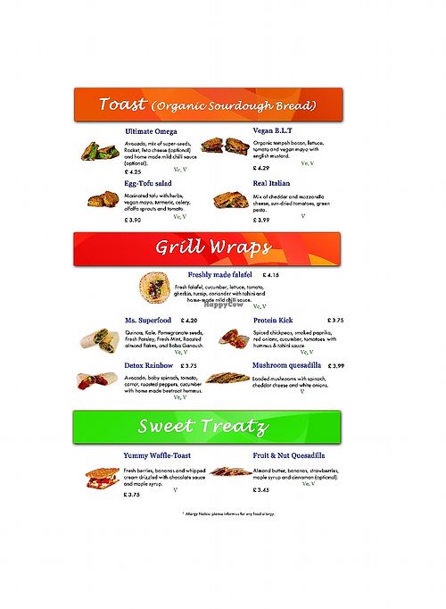 Food Menu at Pulse Juice Bar - Hammersmith in West London
