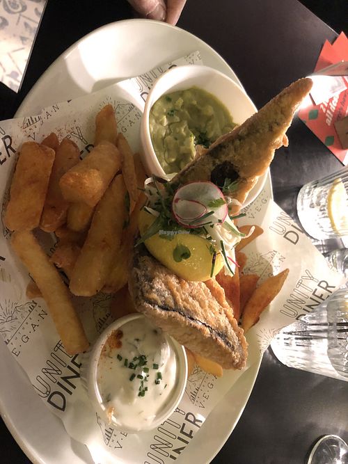 Best vegan Fish & chips yet  at Unity Diner in East London