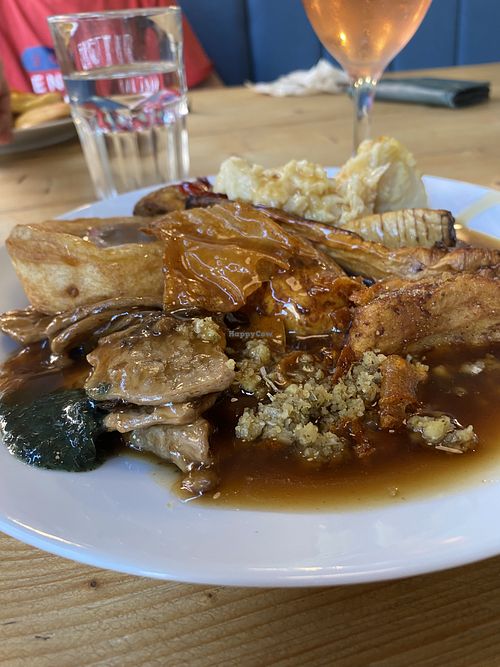 Amazing Sunday roast with a nice glass of rose. Perfection    at Unity Diner in East London