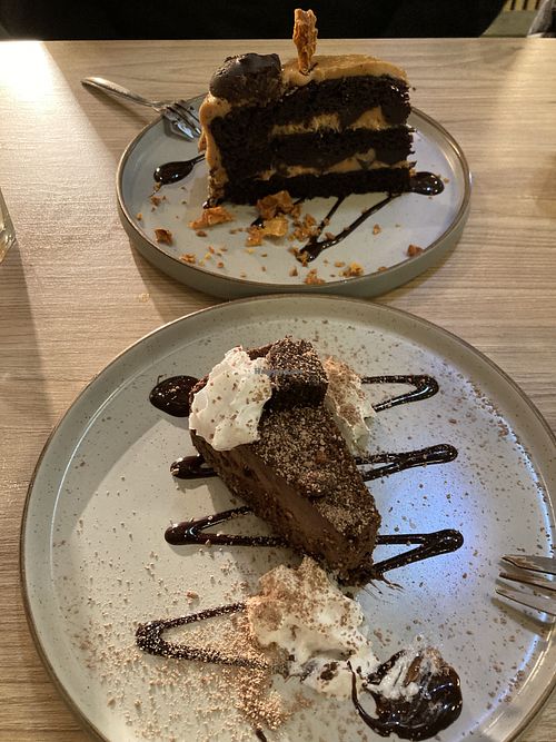 Chocolate cake and honeycomb cakee  at Unity Diner in East London