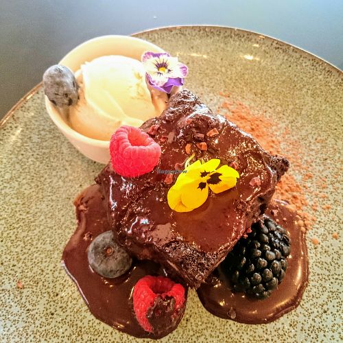 Chocolate brownie at Unity Diner in East London