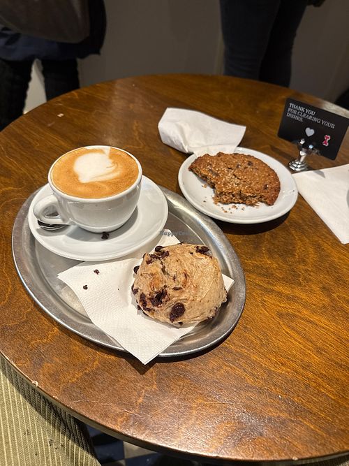vegan sesame chocolate cookie and chocolate spelt bread! lots of other options too: carrot cake, other cookies, oat & soy/almond milk, etc.   at Bäckerei KULT in Basel