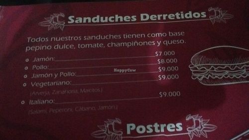 Menú with vegan sandwiches at Frutos Rojos in Jerico