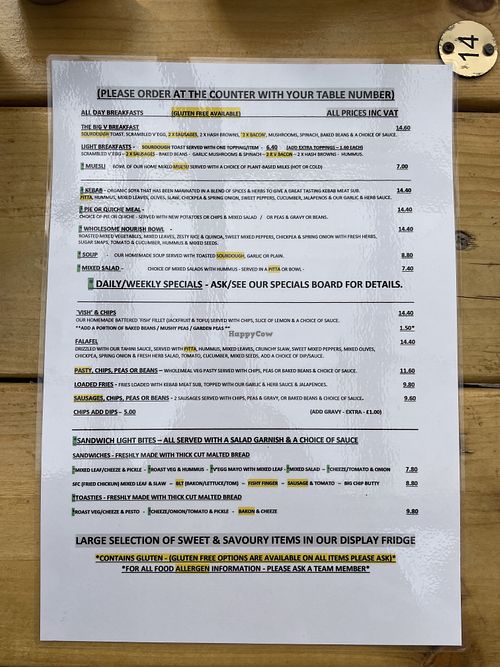 Menu  at Pyramid Vegan Cafe & Bakery in Glastonbury