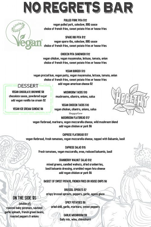 No Regrets Bar Vegan Menu 24/7 at No Regrets in Las Vegas