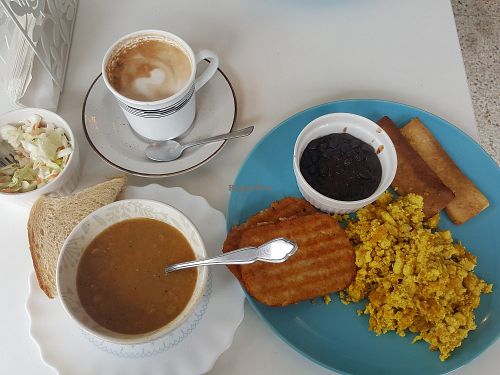 Sugar shack menu, so big and so yummy. Comes with a slice of pie. at Veganation in Montreal