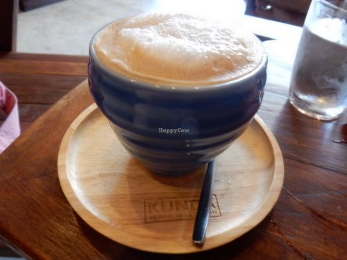 Coffee with almond milk at Kunda Vegan Vegetarian in Chiang Rai
