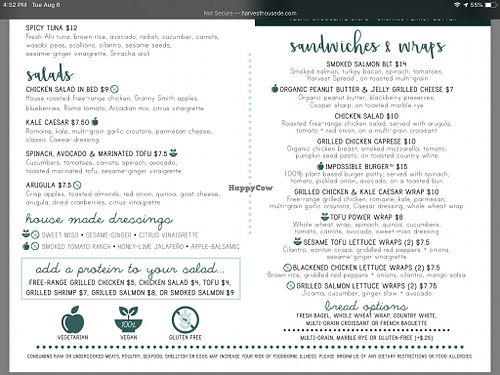 Menu at Harvest House in Wilmington