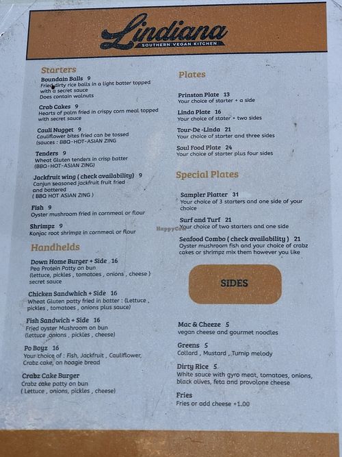 Food truck menu at Lindiana's Southern Vegan Kitchen - Maybe closed in Houston