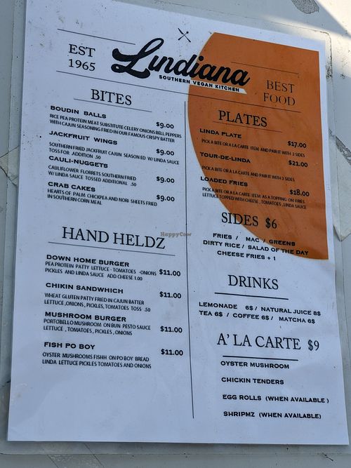 Menu at Lindiana's Southern Vegan Kitchen - Maybe closed in Houston