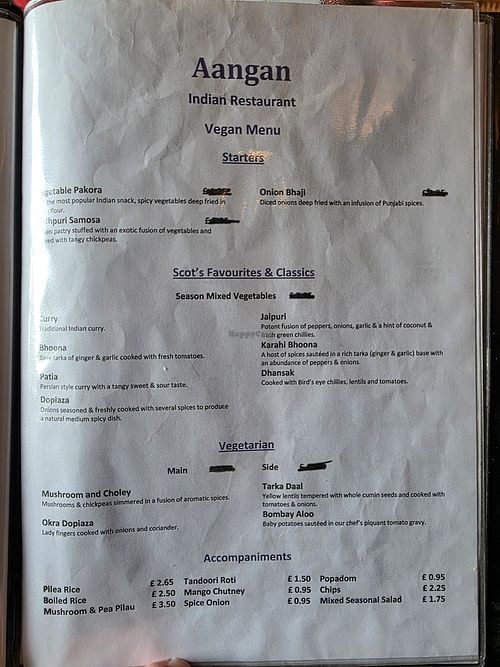 Menu at Aangan Restaurant in Cupar