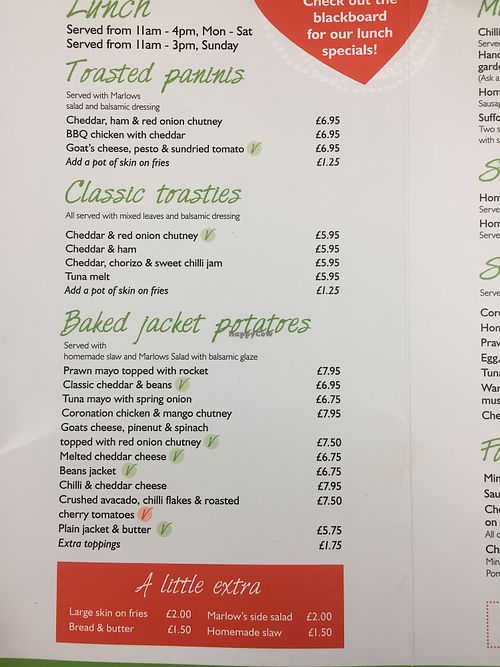 Menu page at The Kitchen in Bury St Edmunds