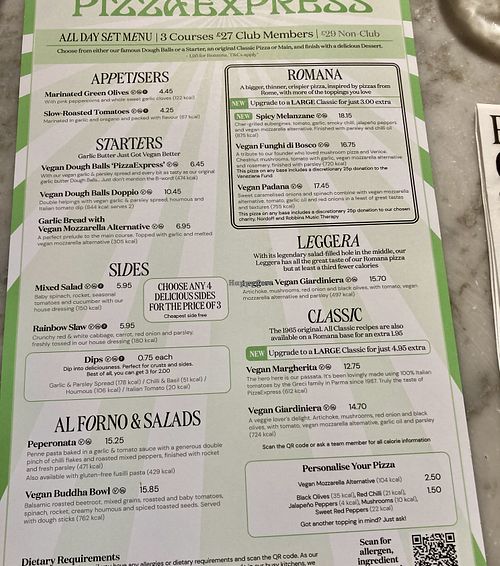 Food menu  at Pizza Express in Solihull