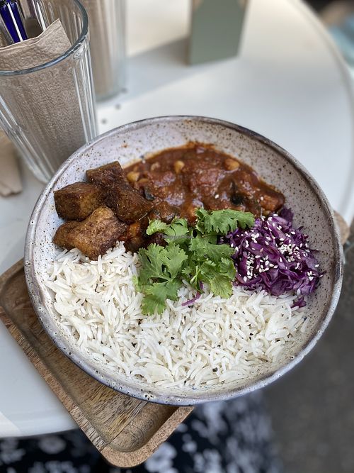 Bowl with tempeh at Fika in St Petersburg