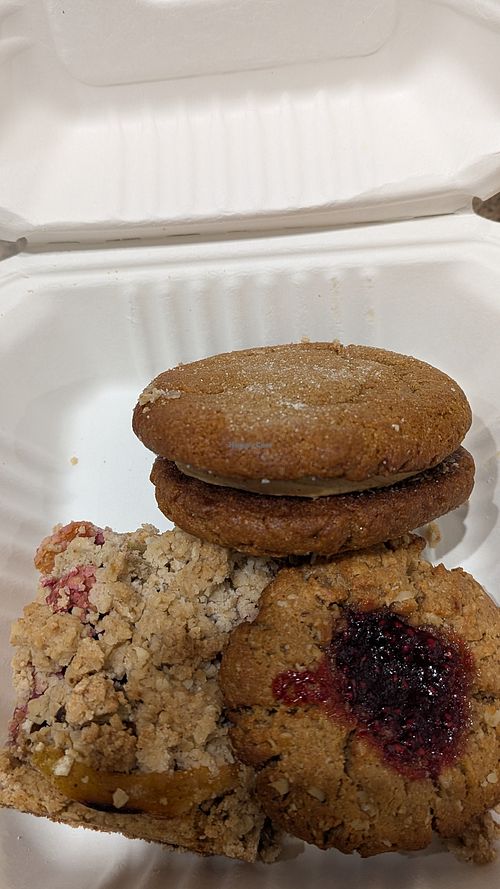 Berry crumble, biscoff cookie-sammie, PB&J cookie at Fern Cafe and Bakery in Victoria