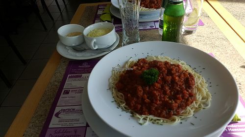 Vegan very tasty classic spaghetti! You dont missing anything. Great! at La Brasserie in Zedelgem