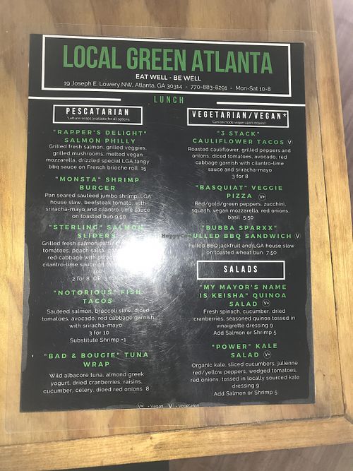 Menu at Local Green Atlanta  in Atlanta