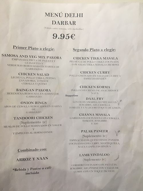 El menu del mediodía (oct/2018) at Delhi Darbar in Barcelona