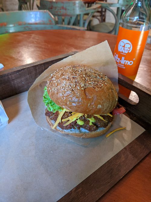 Seitan Cheeseburger at Nikogoneem in Kyiv