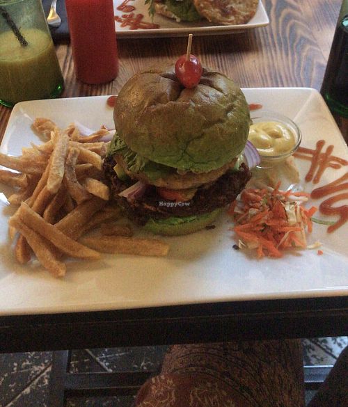 A little expensive but the vegan burger was so tasty, I added avocado and a hash brown and it was amazing.  at Beats Burger in Marrakech