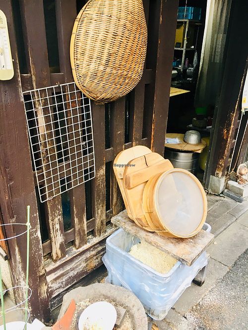 Tofu making tools at Iriyama Tofu Shop in Kyoto