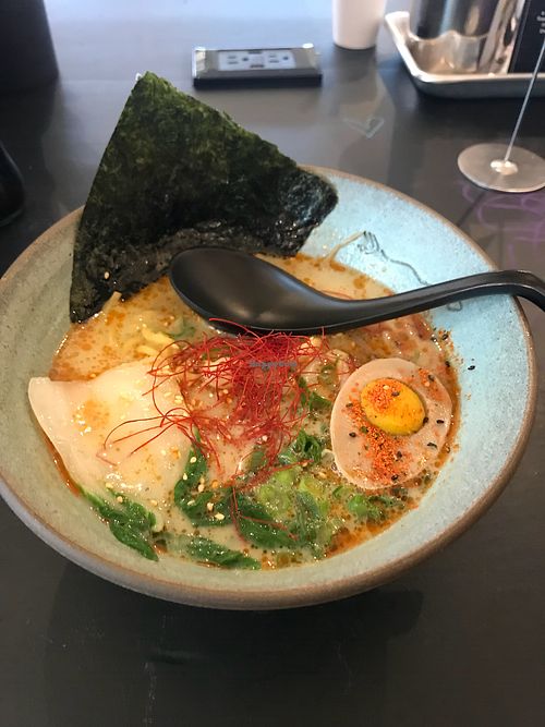 Garlic ramen with vegan egg at Ramen Hood - Pop up in New York City