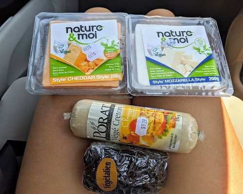 This cheese brand is way better than gusta and was delicious. Also got pate and a mint chocolate cake (several labeled vegan desserts in fridge). at La Carotte Joyeuse in Quebec