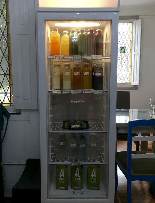 cold pressed juices and plant milks on display at Kiwicha in Santiago