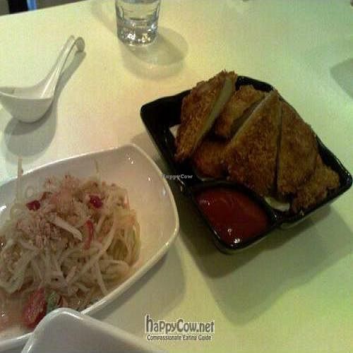 Thai Papaya Salad and Fried Oyster Mushrooms at Loving Hut - Huaining in Taipei
