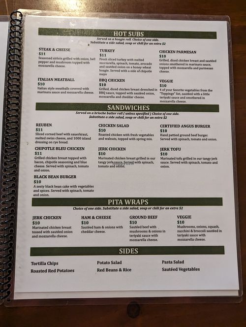 Vegan pizza, tofu sandwich, and veggie sandwich can be made vegan with cheese substitution. Note: pita bread and black bean burger are NOT vegan at Barley's Taproom & Pizzeria in Spindale