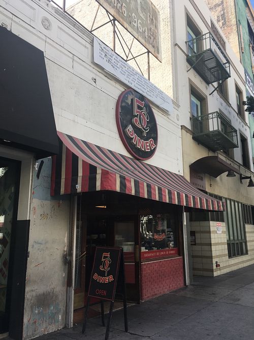Front of diner at Nickel Diner in Los Angeles