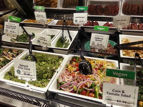 Vegan items at deli at Whole Foods Market - Robson in Vancouver