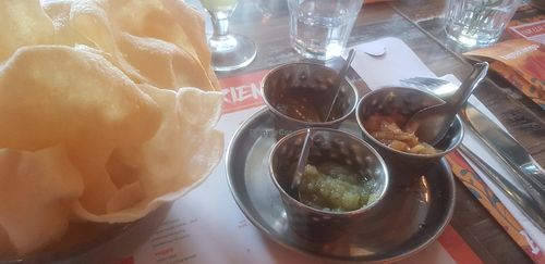 Poppadoms and chutneys at Tamatanga in Birmingham