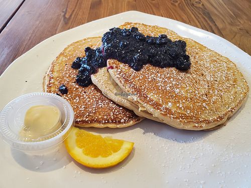 Blueberry vegan pancakes at Revelations Cafe in Lutz