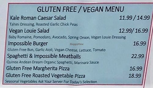 Menu at Capurro's in San Francisco