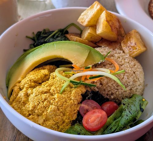 Scrambled tofu breakfast bowl at Cafe Berlin in San Juan