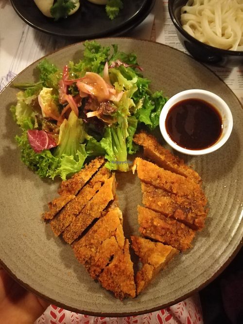 Vegatsu (Vegan 'Chicken' Katsu) with a sweet sauce and a side salad 🥗 at Wagamama in Nicosia